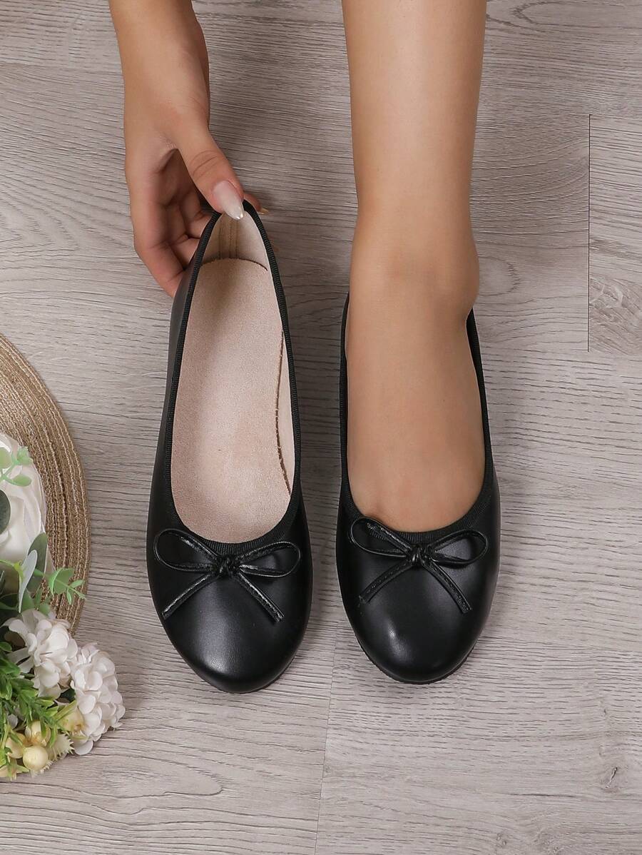 Ballet Flat Shoes, Low-Top Soft Sole Comfortable Lightweight Bow-Knot Granny Fashion Work & Casual Women's Shoes, Brown, Ballet Core - Image 3