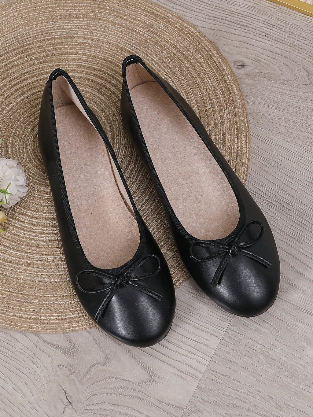 Ballet Flat Shoes, Low-Top Soft Sole Comfortable Lightweight Bow-Knot Granny Fashion Work & Casual Women's Shoes, Brown, Ballet Core