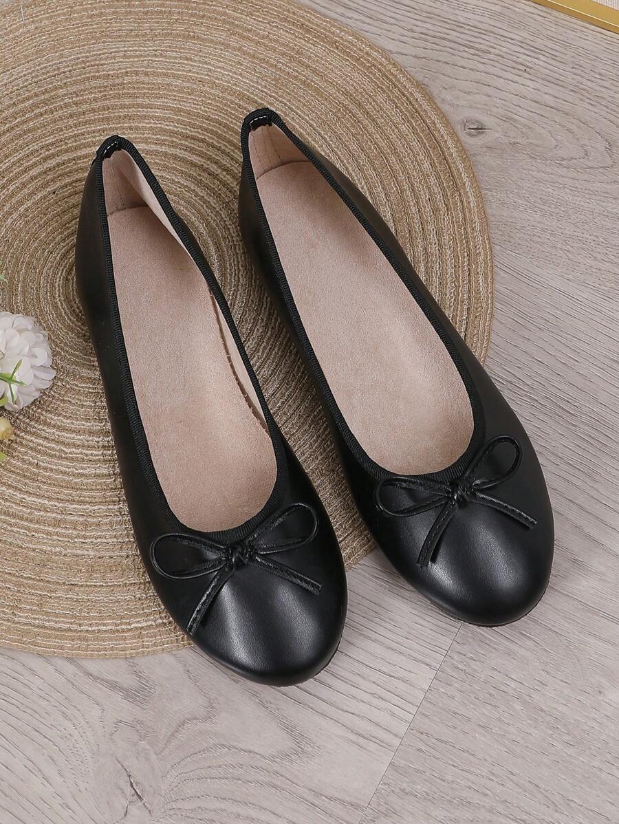 Ballet Flat Shoes, Low-Top Soft Sole Comfortable Lightweight Bow-Knot Granny Fashion Work & Casual Women's Shoes, Brown, Ballet Core - Image 4