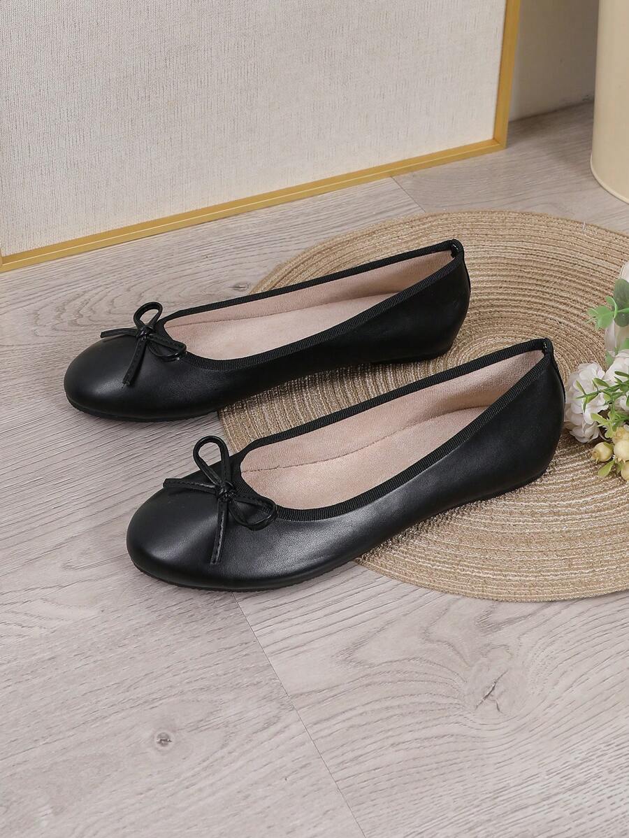 Ballet Flat Shoes, Low-Top Soft Sole Comfortable Lightweight Bow-Knot Granny Fashion Work & Casual Women's Shoes, Brown, Ballet Core - Image 5