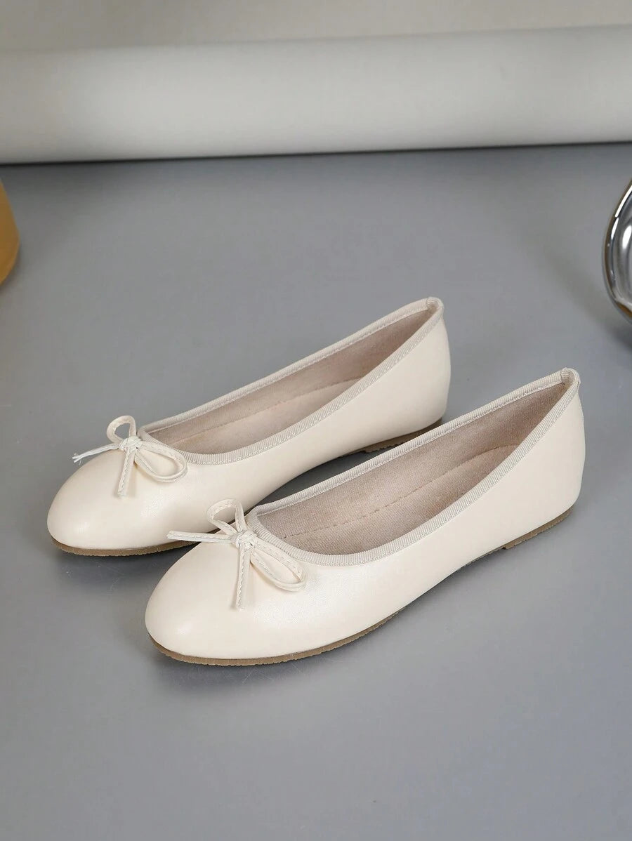Women's Brown Ballet Flat Shoes, Low-Top Soft Sole Comfortable Lightweight Bow-Knot Granny Style Fashion Work & Casual Wear, Spring/Autumn - Image 3