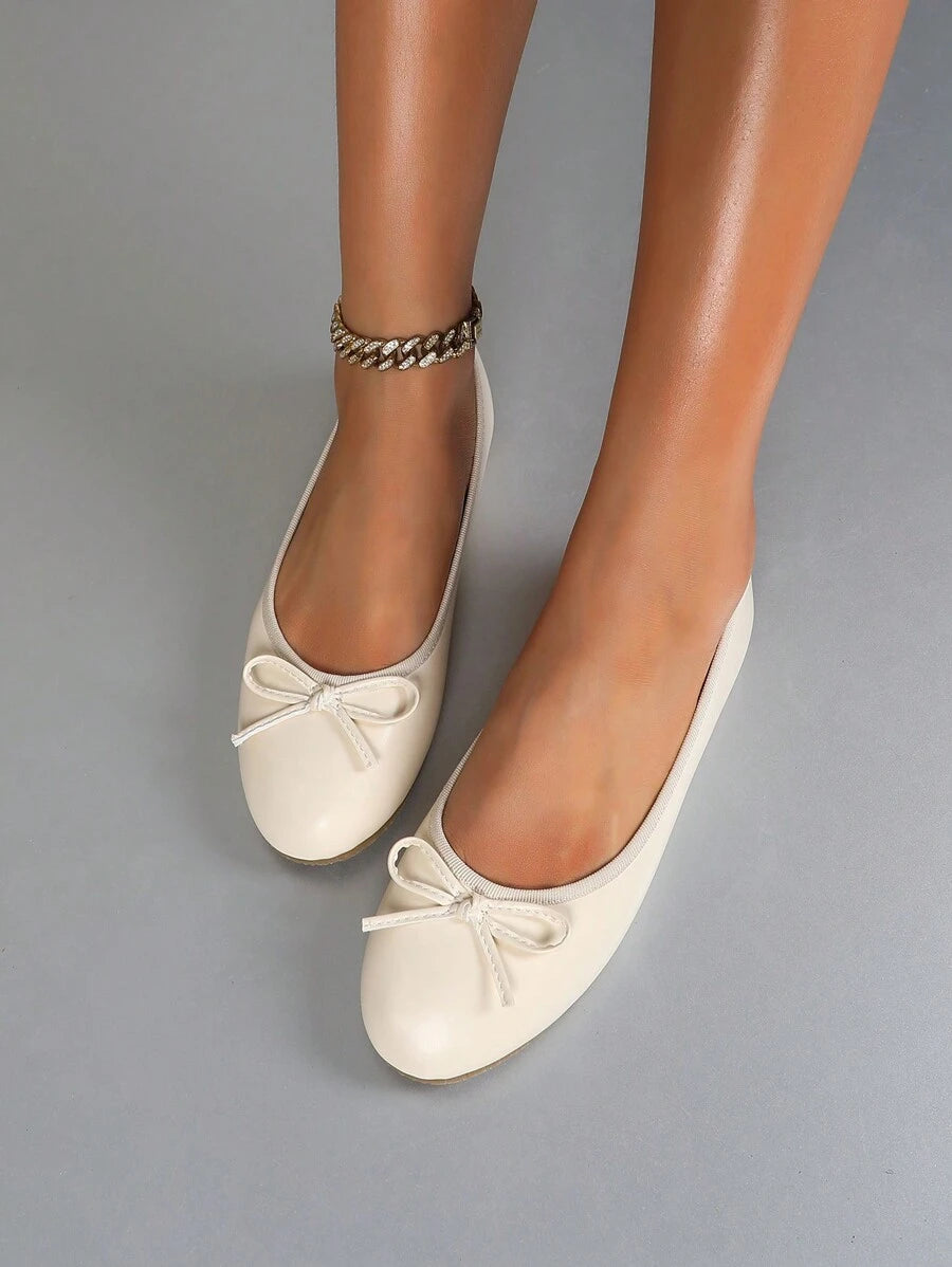 Women's Brown Ballet Flat Shoes, Low-Top Soft Sole Comfortable Lightweight Bow-Knot Granny Style Fashion Work & Casual Wear, Spring/Autumn - Image 2