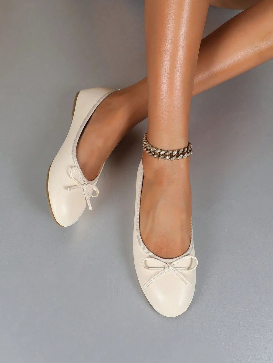 Women's Brown Ballet Flat Shoes, Low-Top Soft Sole Comfortable Lightweight Bow-Knot Granny Style Fashion Work & Casual Wear, Spring/Autumn - Image 6