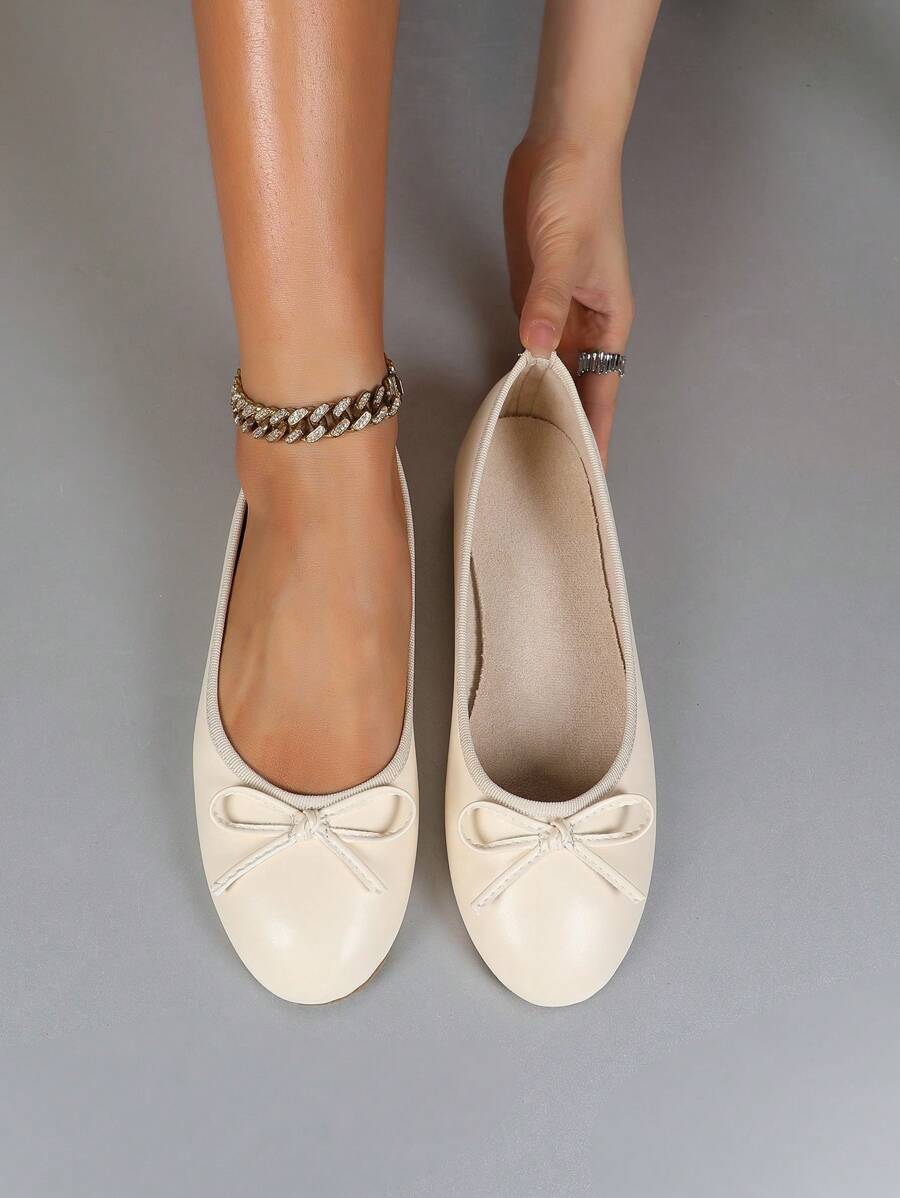 Women's Brown Ballet Flat Shoes, Low-Top Soft Sole Comfortable Lightweight Bow-Knot Granny Style Fashion Work & Casual Wear, Spring/Autumn - Image 5