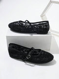 2025 Autumn Women's Round Toe Mesh Ballet Flats, Embroidered Floral & Pearl Decor Design, Elegant Minimalist Breathable Retro Mary Jane Slip-On Style - Image 1