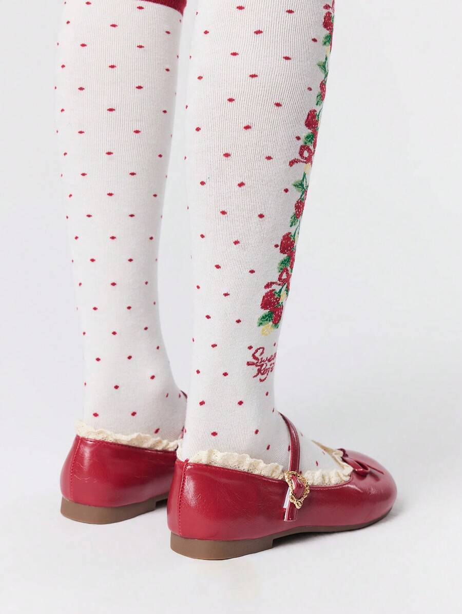 ROMWE Kawaii Women's Red Mary Jane Loafers, Closed Toe, Bow Lace Lolita Ballet Flats For Christmas Y2K 2000s Style - Image 5