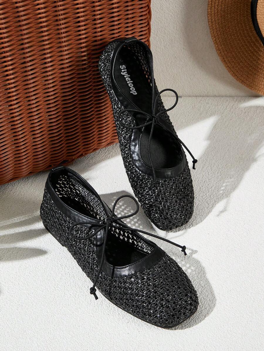 Nöista A Pair Of Fashionable Brown Flat Mesh Ballet Shoes, Featuring Breathable Mesh Design And Delicate Lace-Up Details, Creating A Modern Feminine Look. - Image 25