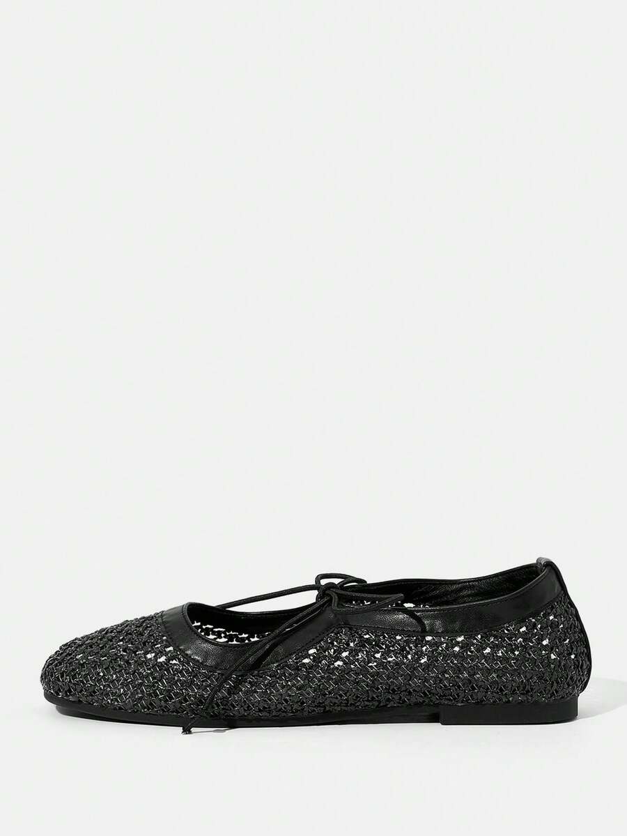 Nöista A Pair Of Fashionable Brown Flat Mesh Ballet Shoes, Featuring Breathable Mesh Design And Delicate Lace-Up Details, Creating A Modern Feminine Look. - Image 26