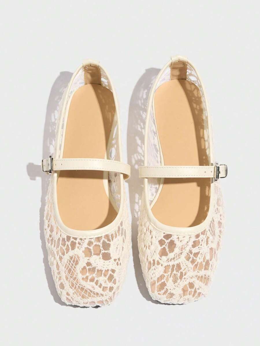 New Women's Ballet Flats Round Toe Solid Color Breathable Mesh Casual Fashion Comfortable Sandals, Mary Jane Strap Black Flat Shoes Suitable For Walking, Daily Wear, Dances, Parties, Weddings, White Shoes - Image 4