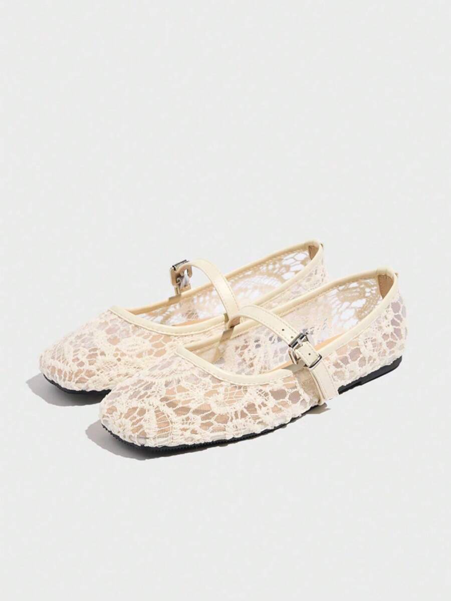 New Women's Ballet Flats Round Toe Solid Color Breathable Mesh Casual Fashion Comfortable Sandals, Mary Jane Strap Black Flat Shoes Suitable For Walking, Daily Wear, Dances, Parties, Weddings, White Shoes - Image 5