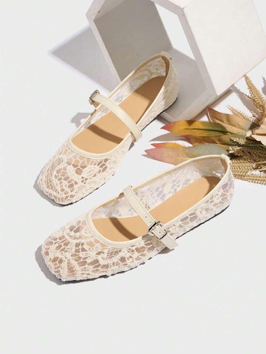 New Women's Ballet Flats Round Toe Solid Color Breathable Mesh Casual Fashion Comfortable Sandals, Mary Jane Strap Black Flat Shoes Suitable For Walking, Daily Wear, Dances, Parties, Weddings, White Shoes - Image 1