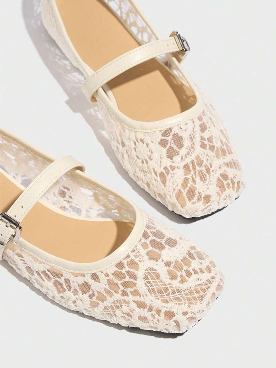 New Women's Ballet Flats Round Toe Solid Color Breathable Mesh Casual Fashion Comfortable Sandals, Mary Jane Strap Black Flat Shoes Suitable For Walking, Daily Wear, Dances, Parties, Weddings, White Shoes - Image 2