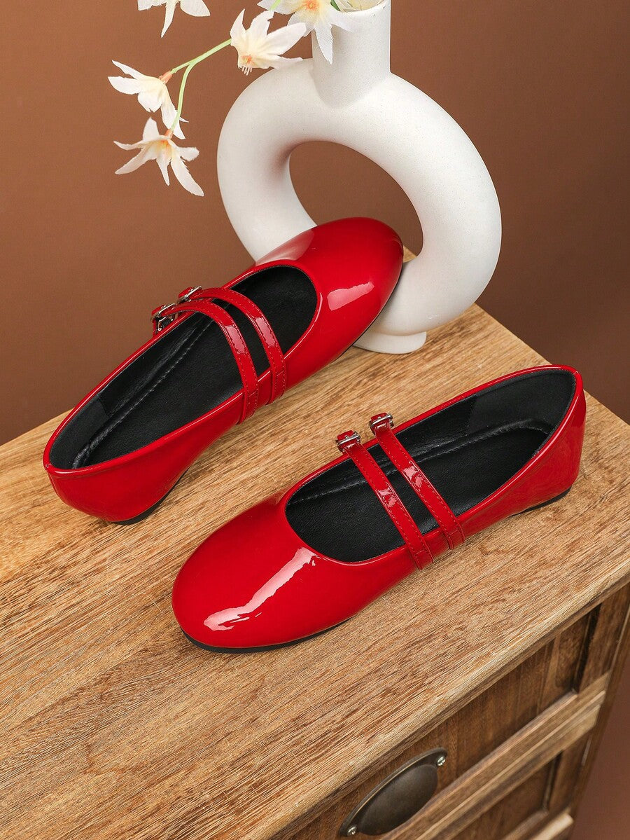 ROMWE Kawaii Women's Red Mary Jane Loafers, Closed Toe, Bow Lace Lolita Ballet Flats For Christmas Y2K 2000s Style - Image 35