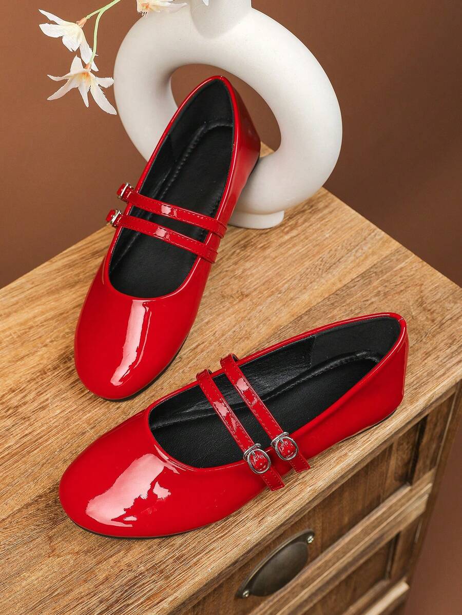 ROMWE Kawaii Women's Red Mary Jane Loafers, Closed Toe, Bow Lace Lolita Ballet Flats For Christmas Y2K 2000s Style - Image 34