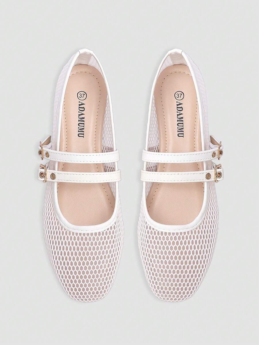 ADAMUMU Oversized Women's Fashion Handmade PU Woven High-End Mary Jane Ballet Shoes With Single Strap And Metal Buckle, Breathable Woven Design, Comfortable Flat Shoes For Daily Commute / Vacation Casual Wear, Ballet Core - Image 13