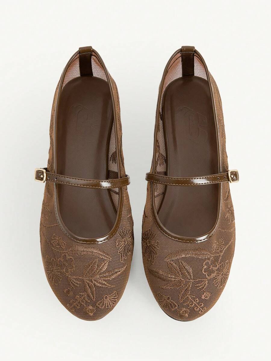 2025 Autumn Women's Round Toe Mesh Ballet Flats, Embroidered Floral & Pearl Decor Design, Elegant Minimalist Breathable Retro Mary Jane Slip-On Style - Image 24