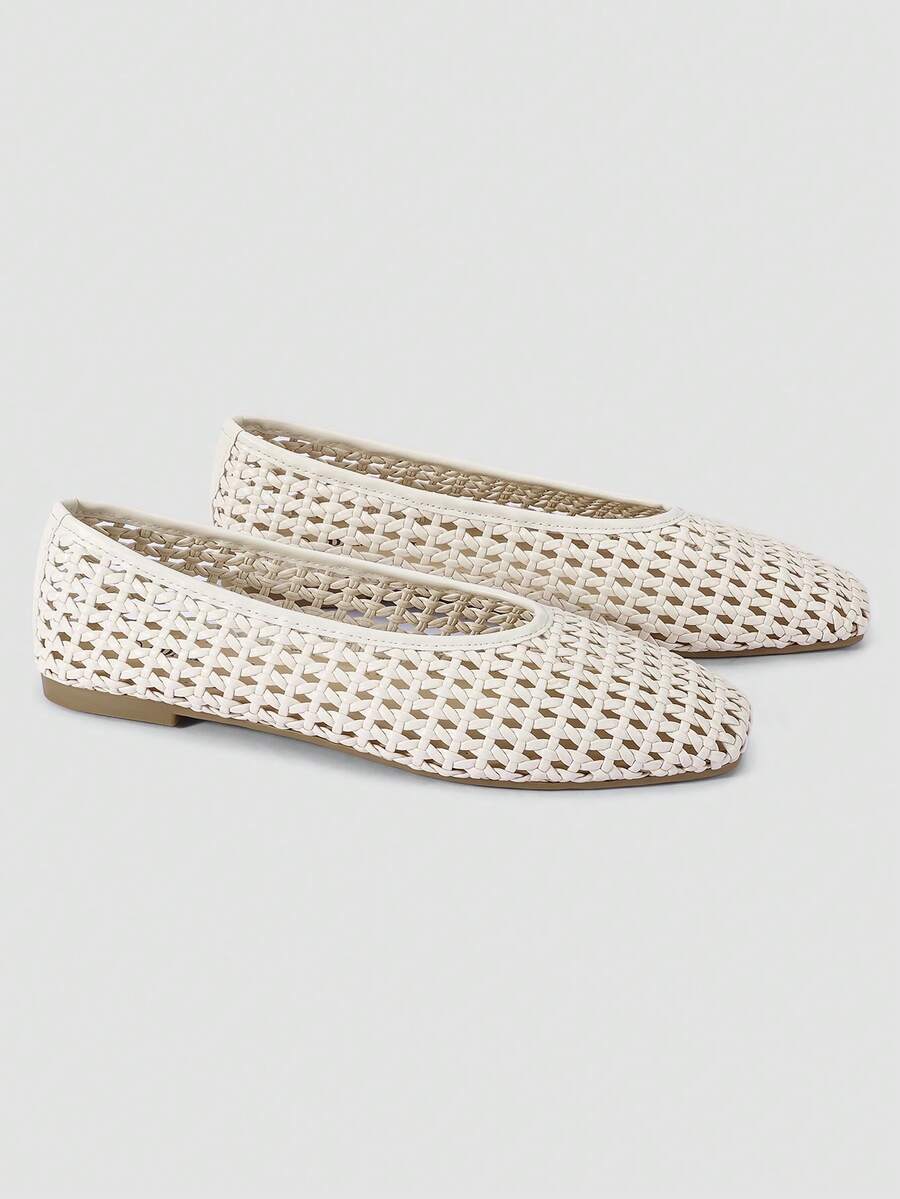 ADAMUMU Plus Size New Handmade PU Woven Low Vamp Flat Ballet Shoes For Women, Woven Texture Design, Vintage Luxury, Daily Commute, Elegant Versatile Comfortable Women's Shoes, Ballet Core - Image 4