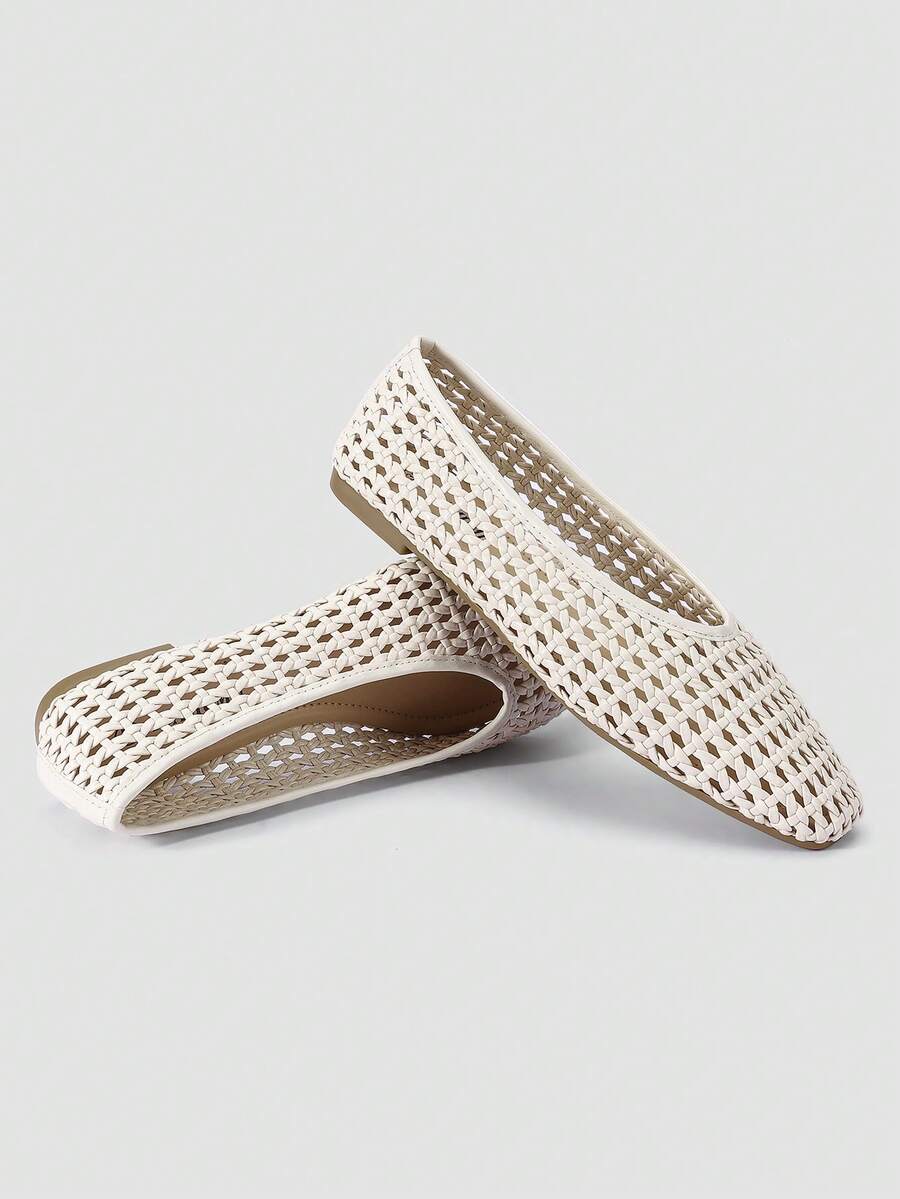 ADAMUMU Plus Size New Handmade PU Woven Low Vamp Flat Ballet Shoes For Women, Woven Texture Design, Vintage Luxury, Daily Commute, Elegant Versatile Comfortable Women's Shoes, Ballet Core - Image 3