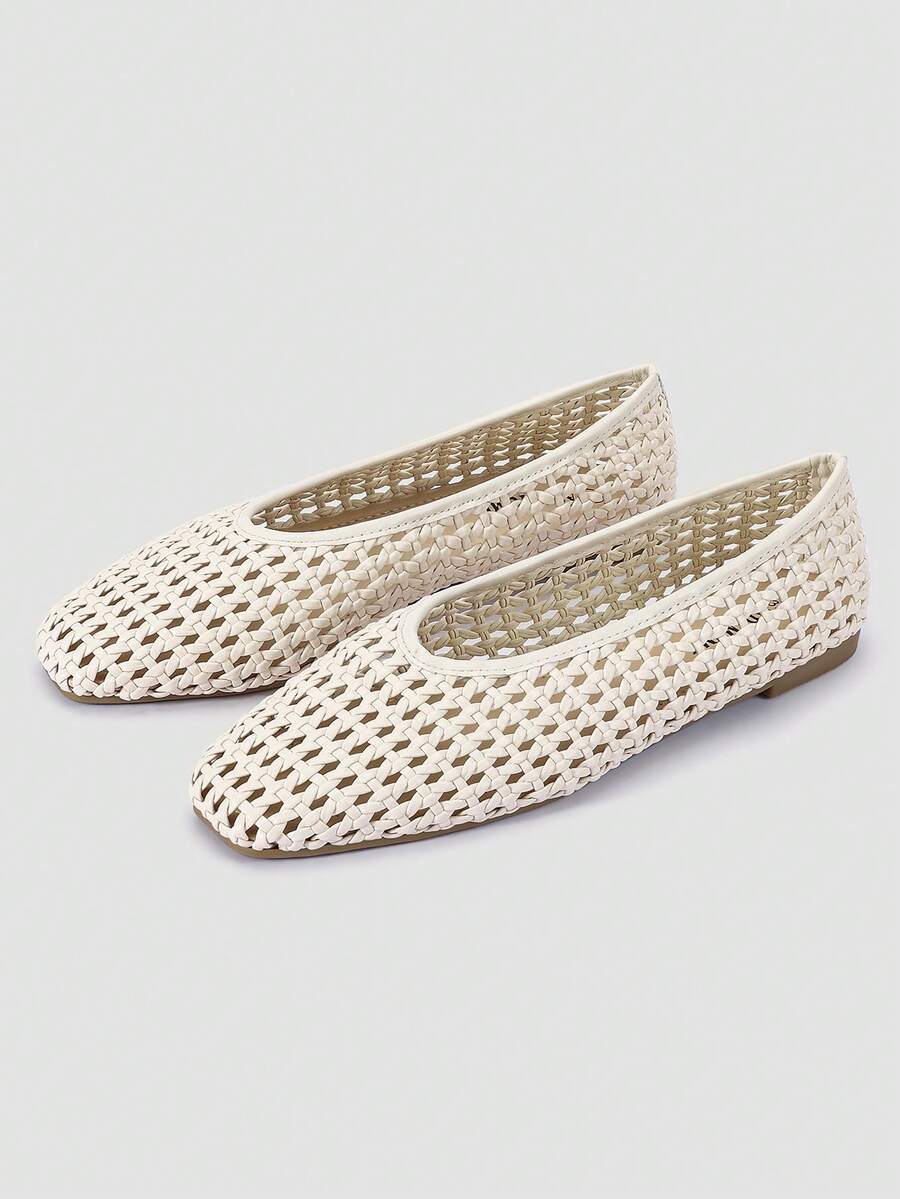 ADAMUMU Plus Size New Handmade PU Woven Low Vamp Flat Ballet Shoes For Women, Woven Texture Design, Vintage Luxury, Daily Commute, Elegant Versatile Comfortable Women's Shoes, Ballet Core - Image 2