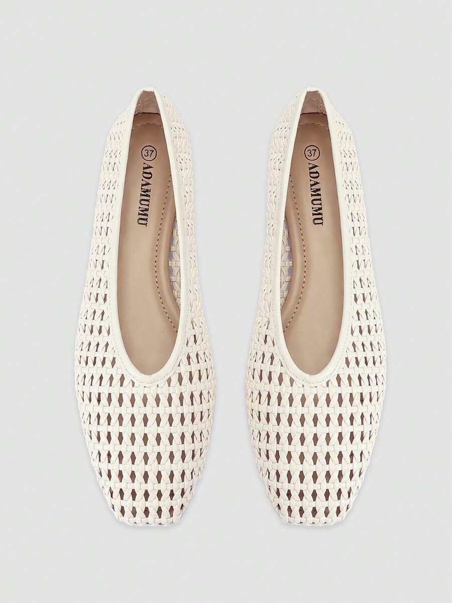 ADAMUMU Plus Size New Handmade PU Woven Low Vamp Flat Ballet Shoes For Women, Woven Texture Design, Vintage Luxury, Daily Commute, Elegant Versatile Comfortable Women's Shoes, Ballet Core - Image 1