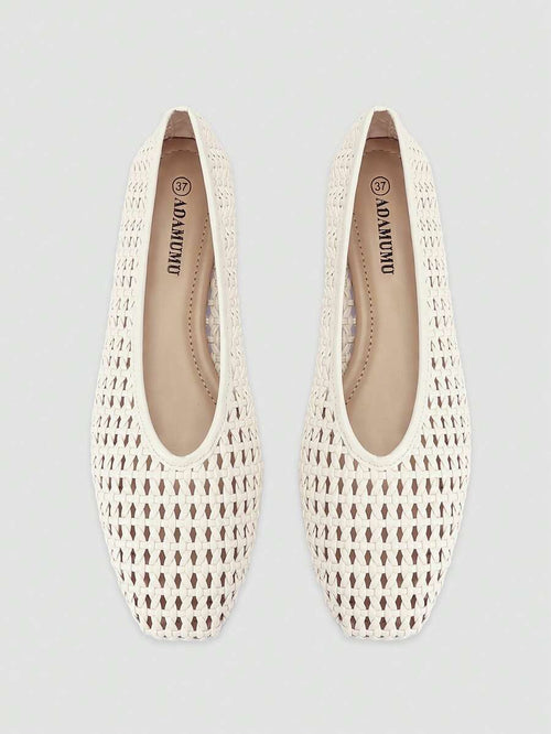 ADAMUMU Plus Size New Handmade PU Woven Low Vamp Flat Ballet Shoes For Women, Woven Texture Design, Vintage Luxury, Daily Commute, Elegant Versatile Comfortable Women's Shoes, Ballet Core - Image 1