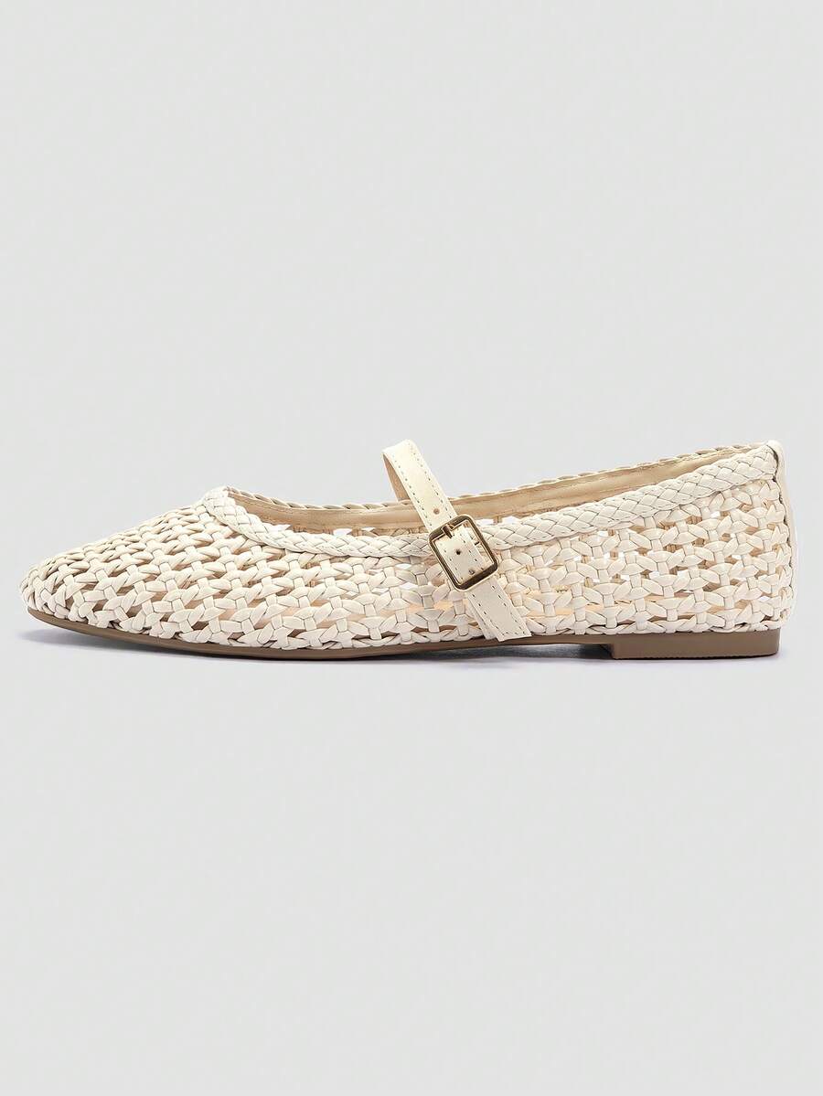 ADAMUMU Oversized Women's Fashion Handmade PU Woven High-End Mary Jane Ballet Shoes With Single Strap And Metal Buckle, Breathable Woven Design, Comfortable Flat Shoes For Daily Commute / Vacation Casual Wear, Ballet Core - Image 5