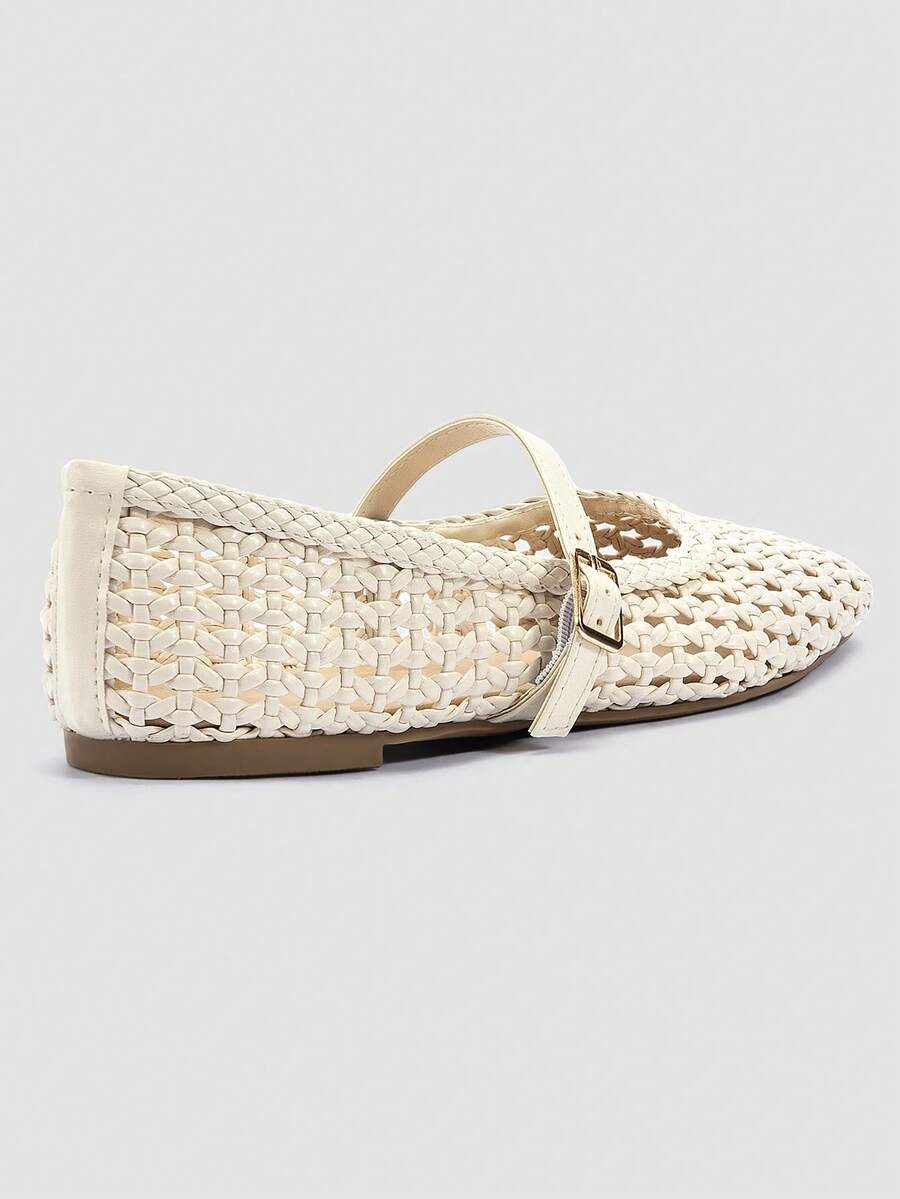 ADAMUMU Oversized Women's Fashion Handmade PU Woven High-End Mary Jane Ballet Shoes With Single Strap And Metal Buckle, Breathable Woven Design, Comfortable Flat Shoes For Daily Commute / Vacation Casual Wear, Ballet Core - Image 6