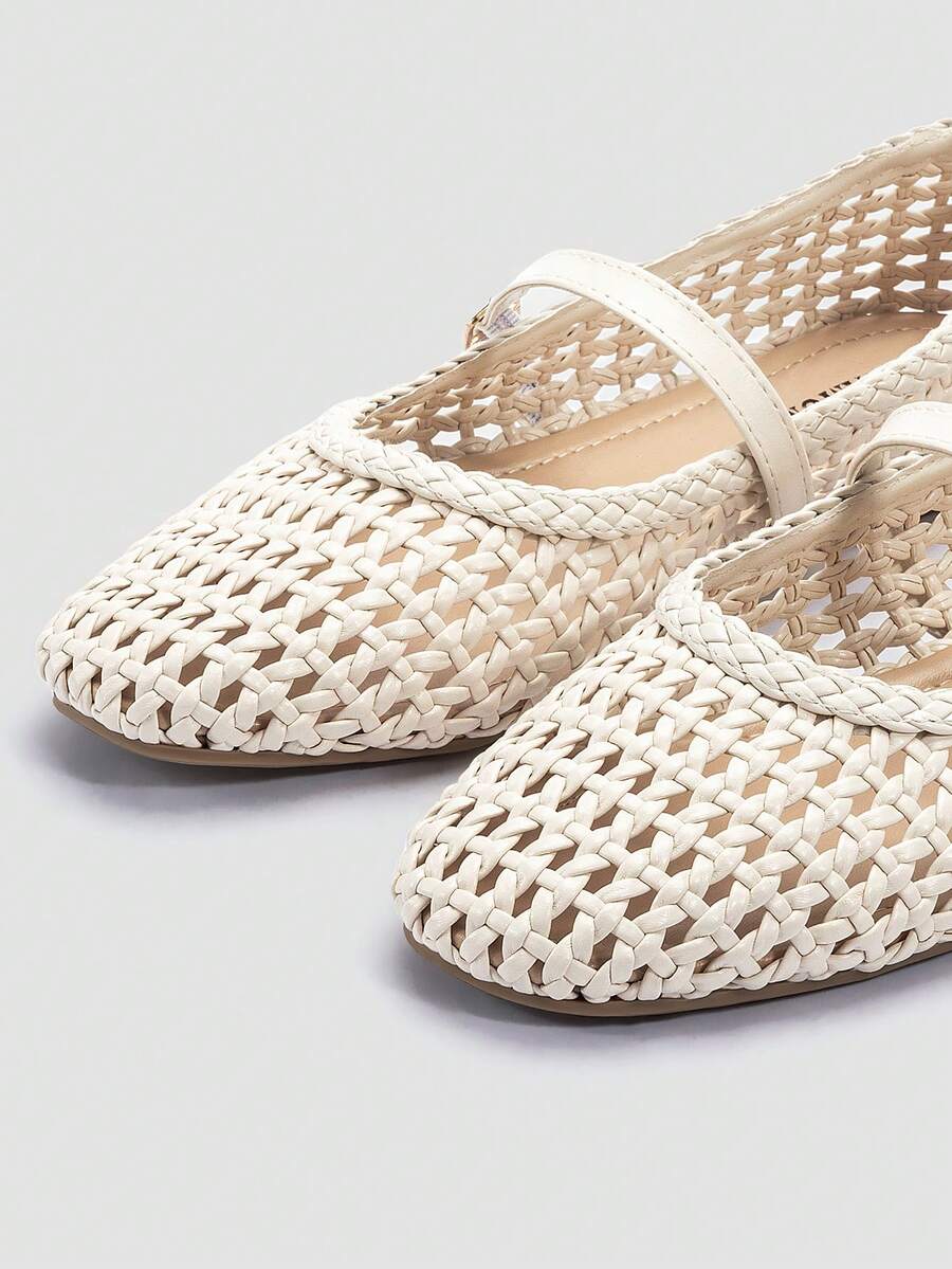 ADAMUMU Oversized Women's Fashion Handmade PU Woven High-End Mary Jane Ballet Shoes With Single Strap And Metal Buckle, Breathable Woven Design, Comfortable Flat Shoes For Daily Commute / Vacation Casual Wear, Ballet Core - Image 7