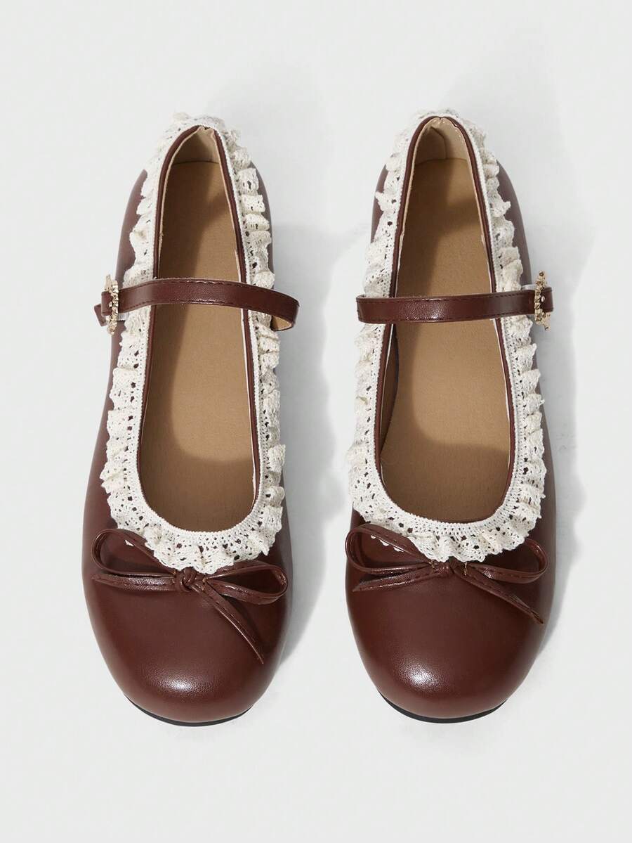 ROMWE Kawaii Women's Red Mary Jane Loafers, Closed Toe, Bow Lace Lolita Ballet Flats For Christmas Y2K 2000s Style - Image 14