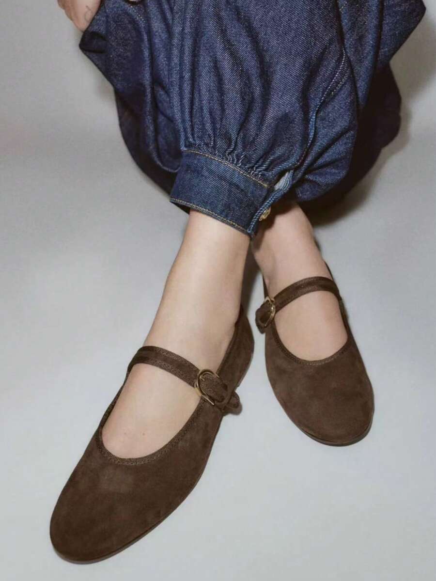 Women's Flat Shoes, Retro Ballet Style, Comfortable Low Heel Flat Shoes, Strap Buckle Suede Mary Jane Flat Shoes, Brown,Mothers Day Gift - Image 3