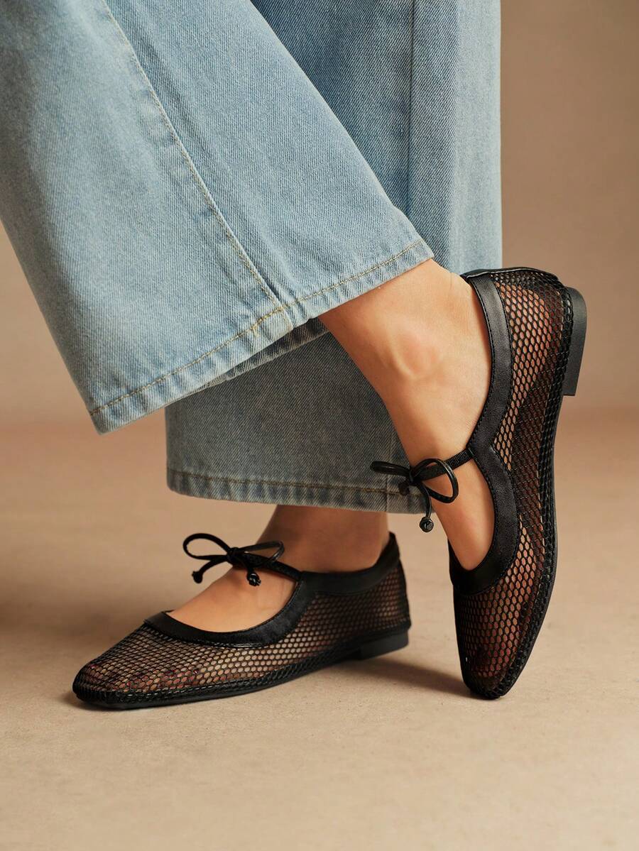 Nöista A Pair Of Fashionable Brown Flat Mesh Ballet Shoes, Featuring Breathable Mesh Design And Delicate Lace-Up Details, Creating A Modern Feminine Look. - Image 13