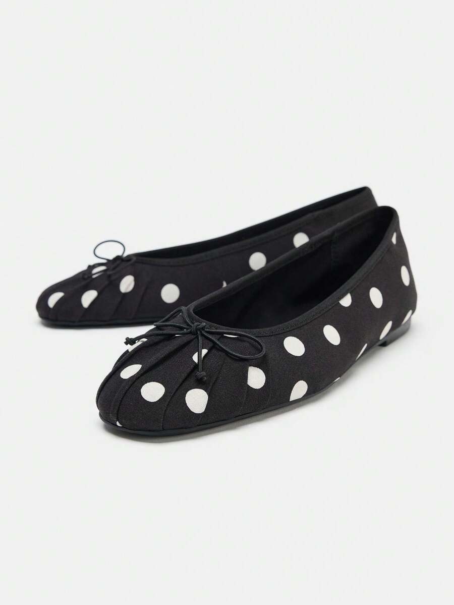 2026 Spring/Summer New Women's Shoes, Bow Decor Ballet Flats,Polka Dot - Image 5
