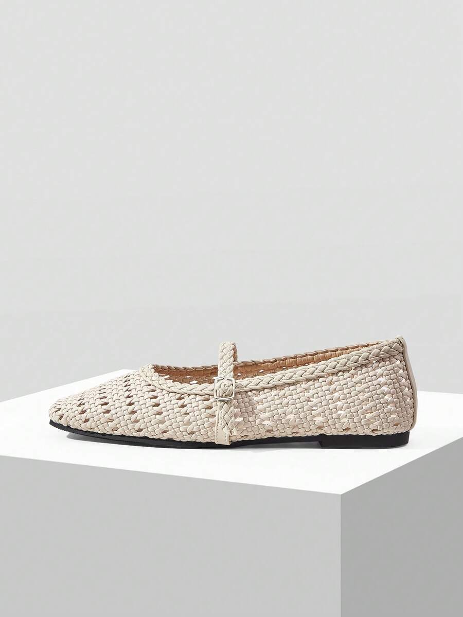 ADAMUMU Oversized Women's Fashion Handmade PU Woven High-End Mary Jane Ballet Shoes With Single Strap And Metal Buckle, Breathable Woven Design, Comfortable Flat Shoes For Daily Commute / Vacation Casual Wear, Ballet Core - Image 26