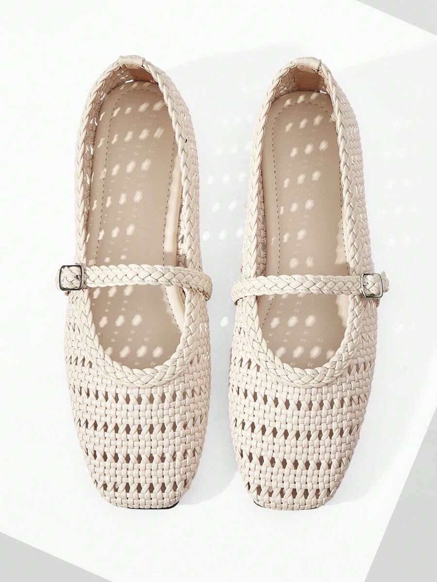 ADAMUMU Oversized Women's Fashion Handmade PU Woven High-End Mary Jane Ballet Shoes With Single Strap And Metal Buckle, Breathable Woven Design, Comfortable Flat Shoes For Daily Commute / Vacation Casual Wear, Ballet Core - Image 25
