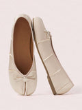 CUCCOO DOLLMOD Women's Champagne Satin Pleated Round Toe Split Toe Flats Classic Vintage Japanese Casual Cute Vacation Commute Shoes - Image 1