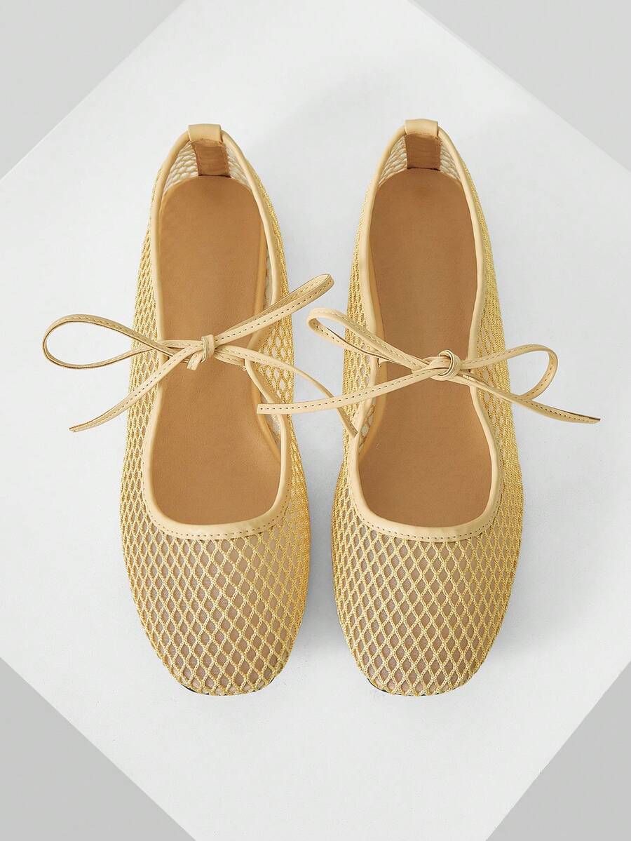 Nöista A Pair Of Fashionable Brown Flat Mesh Ballet Shoes, Featuring Breathable Mesh Design And Delicate Lace-Up Details, Creating A Modern Feminine Look. - Image 18