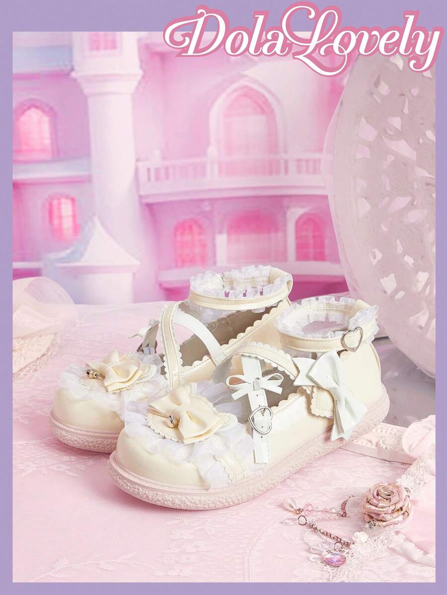 ROMWE Kawaii Women's Red Mary Jane Loafers, Closed Toe, Bow Lace Lolita Ballet Flats For Christmas Y2K 2000s Style - Image 32
