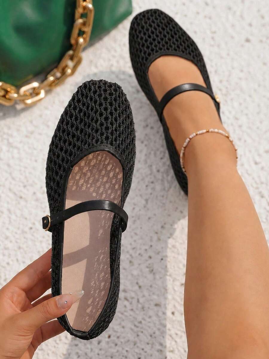 ADAMUMU Oversized Women's Fashion Handmade PU Woven High-End Mary Jane Ballet Shoes With Single Strap And Metal Buckle, Breathable Woven Design, Comfortable Flat Shoes For Daily Commute / Vacation Casual Wear, Ballet Core - Image 39