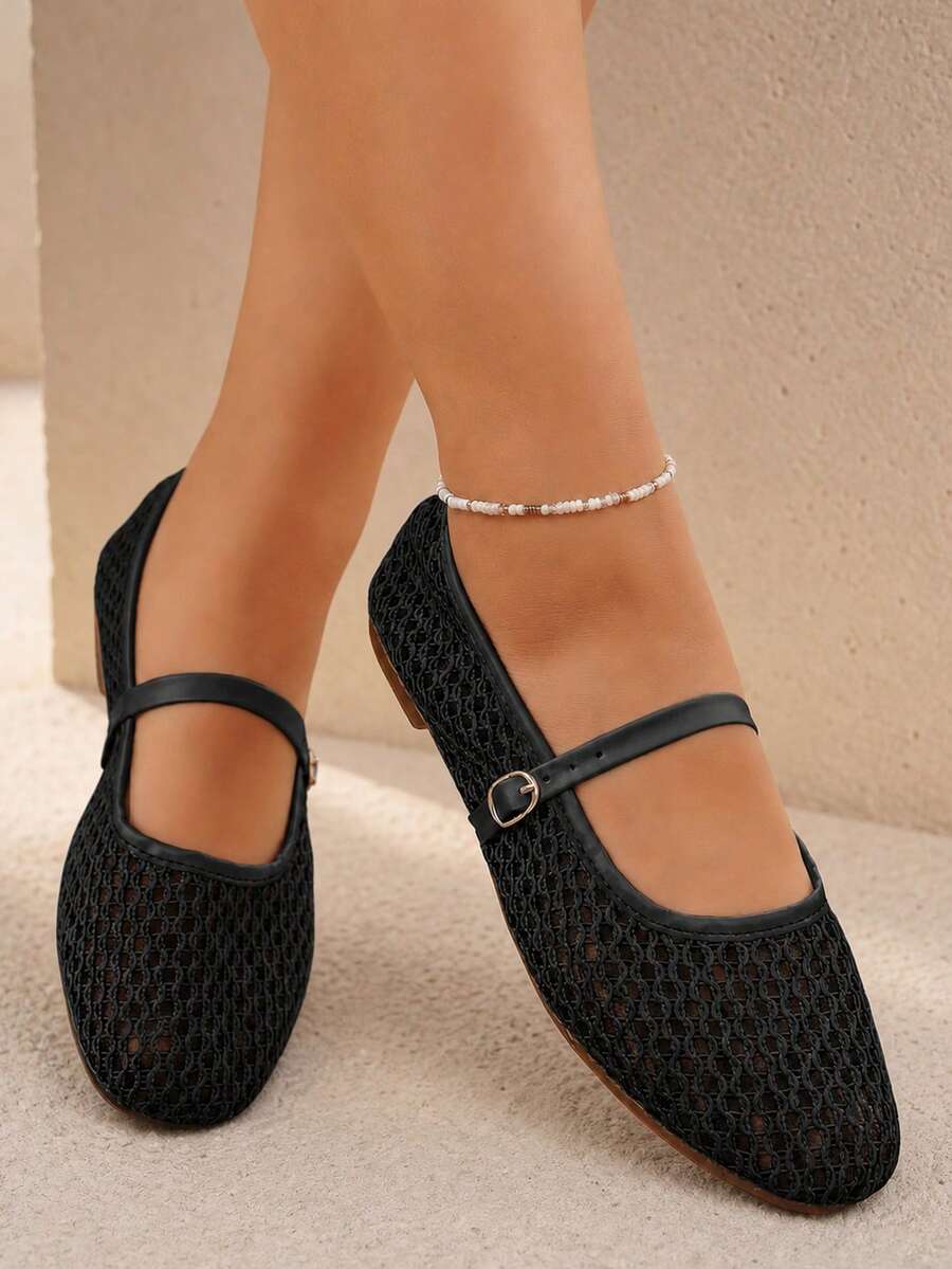 ADAMUMU Oversized Women's Fashion Handmade PU Woven High-End Mary Jane Ballet Shoes With Single Strap And Metal Buckle, Breathable Woven Design, Comfortable Flat Shoes For Daily Commute / Vacation Casual Wear, Ballet Core - Image 40
