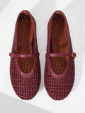Mnmlis Women's Shoes Spring And Summer New Round Toe Mary Jane Woven Hollow Breathable Comfortable Ballet Shoes Low Vamp Flat Sole Shoes - Image 1