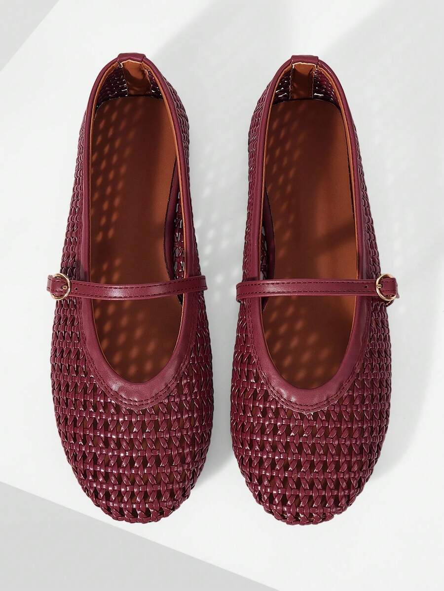 ADAMUMU Oversized Women's Fashion Handmade PU Woven High-End Mary Jane Ballet Shoes With Single Strap And Metal Buckle, Breathable Woven Design, Comfortable Flat Shoes For Daily Commute / Vacation Casual Wear, Ballet Core - Image 33