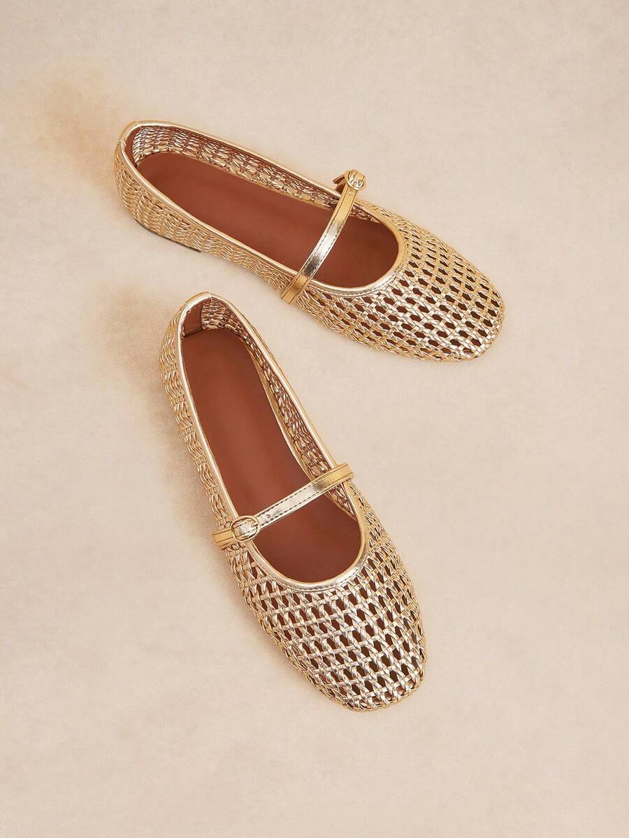 ADAMUMU Oversized Women's Fashion Handmade PU Woven High-End Mary Jane Ballet Shoes With Single Strap And Metal Buckle, Breathable Woven Design, Comfortable Flat Shoes For Daily Commute / Vacation Casual Wear, Ballet Core - Image 29
