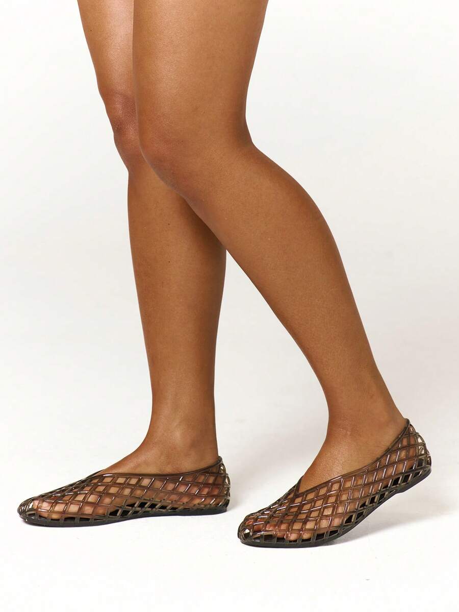 Nöista A Pair Of Fashionable Brown Flat Mesh Ballet Shoes, Featuring Breathable Mesh Design And Delicate Lace-Up Details, Creating A Modern Feminine Look. - Image 28