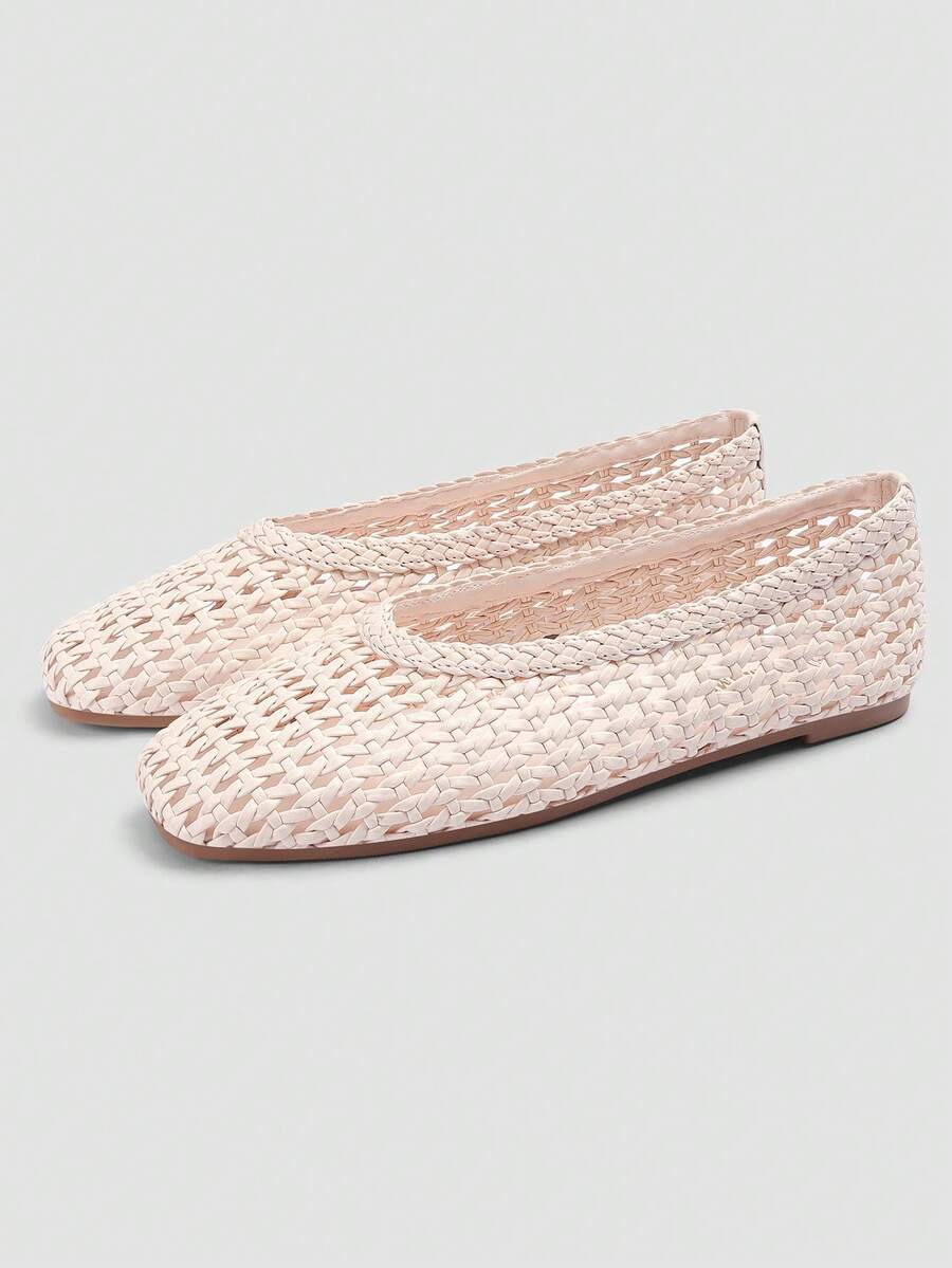 ADAMUMU Plus Size New Handmade PU Material Woven Shallow Flat Ballet Shoes For Women, Woven Texture Design, Vintage Luxury, Daily Commute Elegant Versatile Comfortable Women's Shoes - Image 2