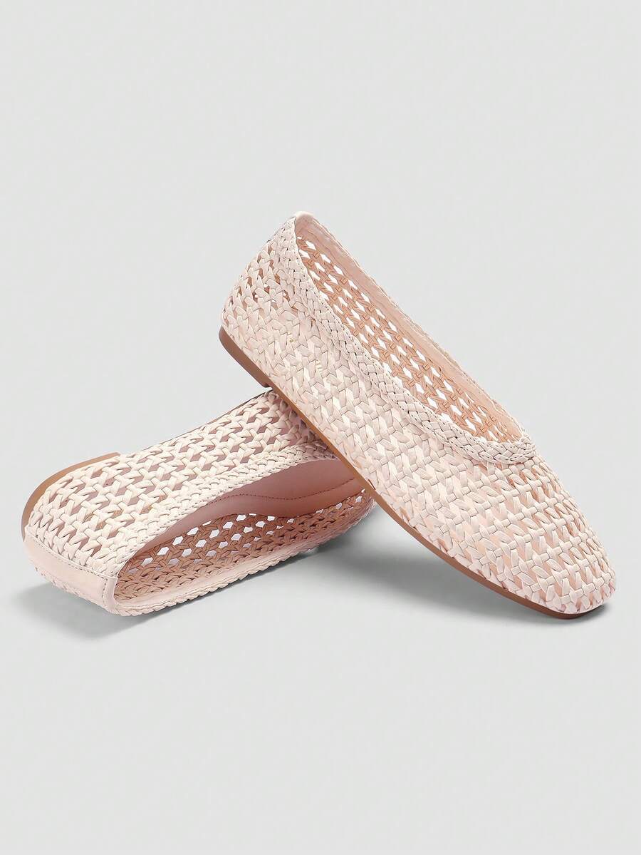 ADAMUMU Plus Size New Handmade PU Material Woven Shallow Flat Ballet Shoes For Women, Woven Texture Design, Vintage Luxury, Daily Commute Elegant Versatile Comfortable Women's Shoes - Image 3