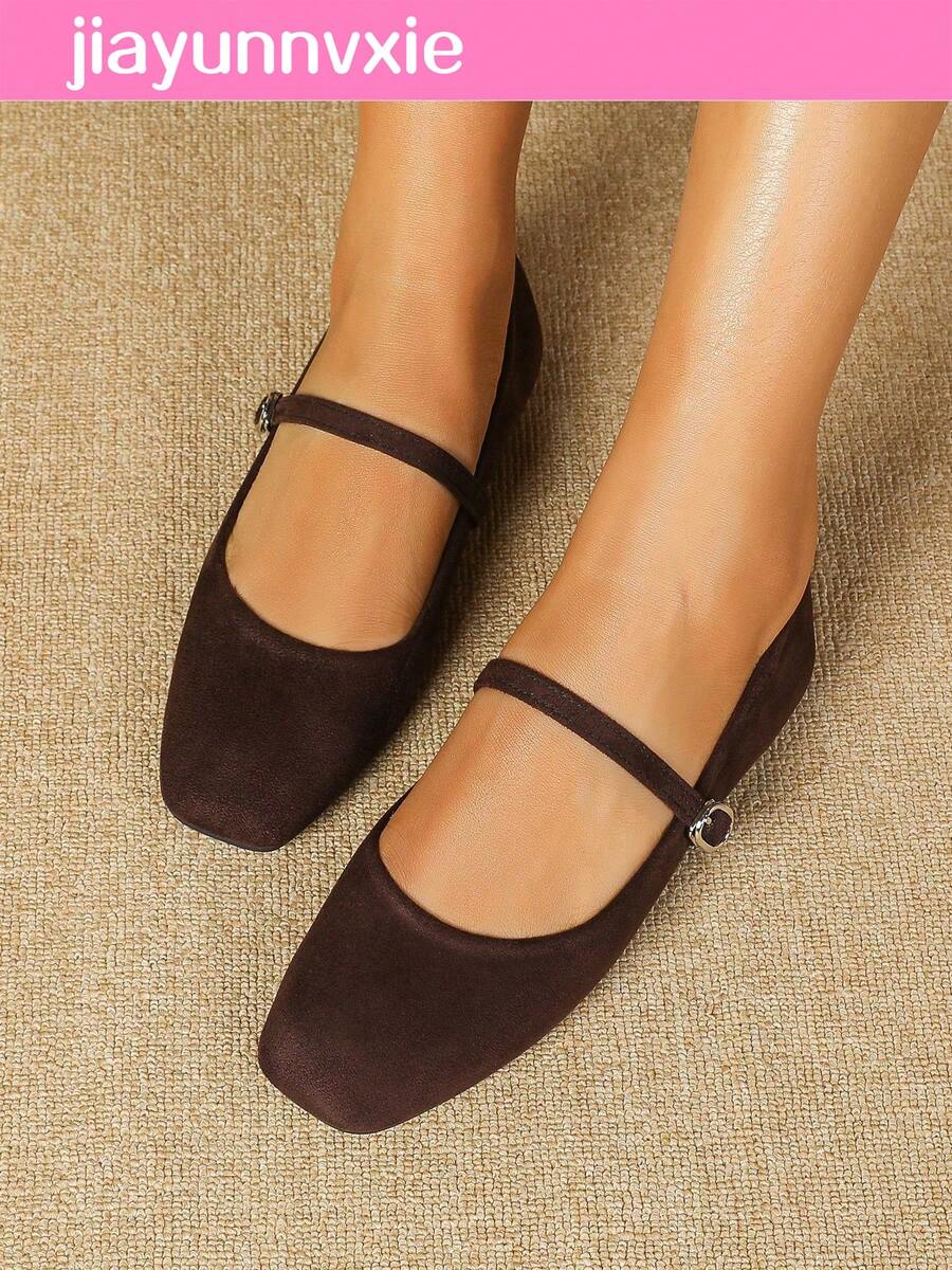 Women's Flat Shoes, Retro Ballet Style, Comfortable Low Heel Flat Shoes, Strap Buckle Suede Mary Jane Flat Shoes, Brown,Mothers Day Gift - Image 9